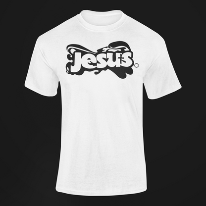 JesusDot black on white tee